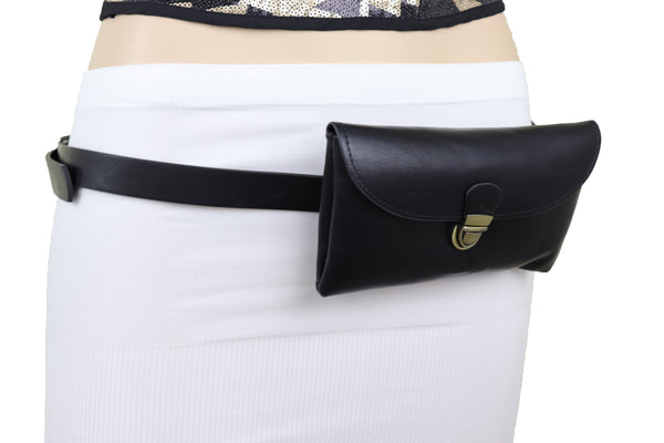 Brand New Women Black Faux Leather Skinny Waistband Hip Waist Belt + Wallet Bag Size S M