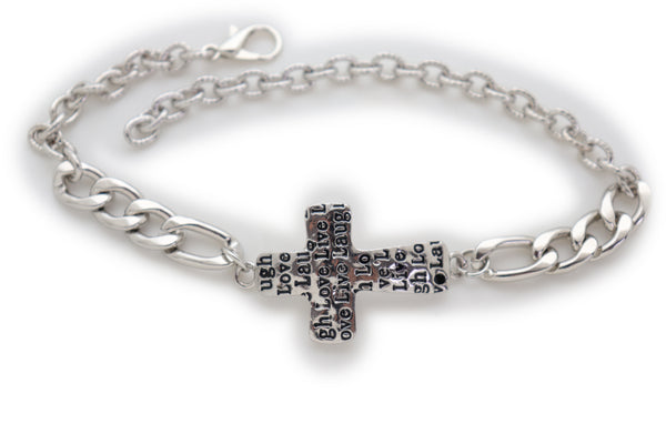 Brand New Women Silver Metal Chain Boot Western Bracelet Shoe Cross Charm Live Love Laugh Adjustable Size