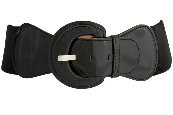 Black Wide Hip High Waist Stretch Buckle Belt New Women Fashion Accessories Size S M