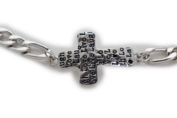 Brand New Women Silver Metal Chain Boot Western Bracelet Shoe Cross Charm Live Love Laugh Adjustable Size