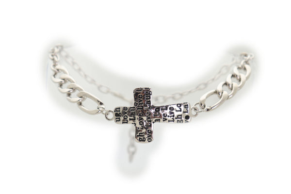 Brand New Women Silver Metal Chain Boot Western Bracelet Shoe Cross Charm Live Love Laugh Adjustable Size
