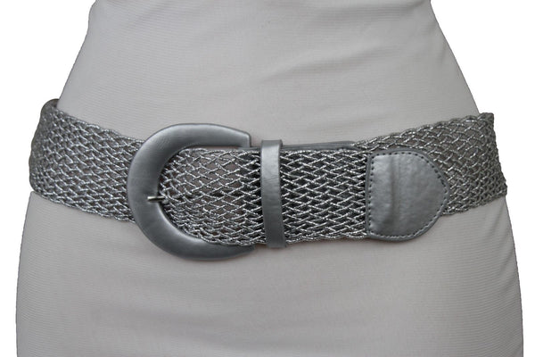 New Women Metallic Silver Mesh Fabric Braided Look Casual Fashion Belt Size S M
