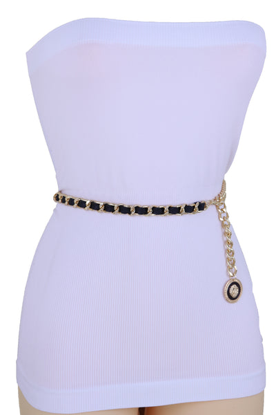 Hot Women Trendy Gold Metal Chain Black Lion Charm Pendant Belt Plus Size Fits XL XXL