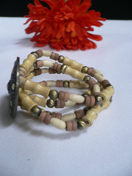 Beige Brown Wood Cream / Brown Bracelet Gold Dots Beads Native Style Fashion New Women Jewelry Accessories - alwaystyle4you - 15