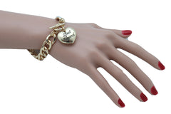 Bangle Bracelet Gold Metal Chain Heart Charm Best Friend