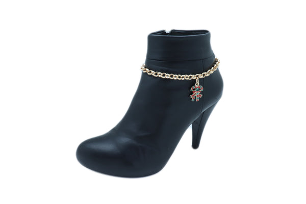 New Women Gold Metal Boot Chain Bracelet Christmas Shoe Candy Cane Charm Jewelry Adjustable Size Band
