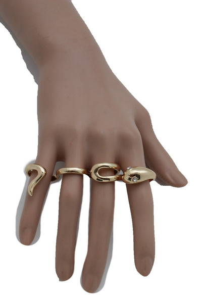 Gold Metal Wrap Around 4 Fingers Snake Band Long Ring New Women Fashion Jewelry Accessories
