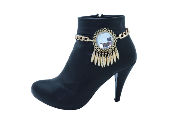 Women Gold Metal Boot Chain Bracelet Shoe Anklet Bling Sun Flower Shiny Charm One Size