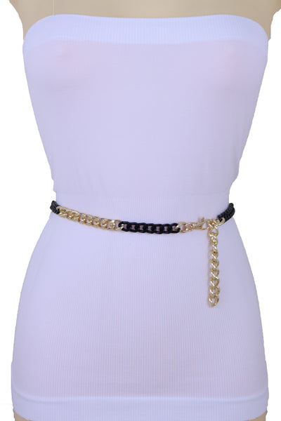 Brand New Women Belt Hip High Waist Gold Black Metal Chain Links Skinny Waistband XS S M