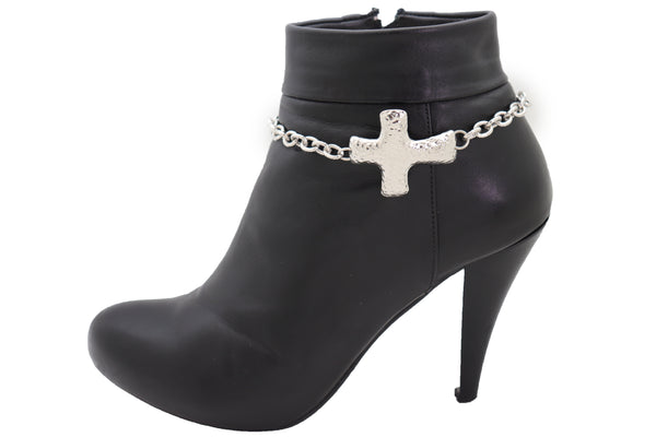 Brand New Women Boot Silver Metal Chain Bracelet Shoe Religious Cross Charm Bling Anklet