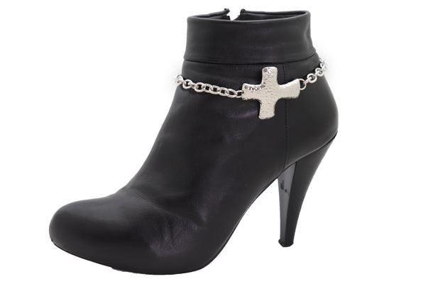 Brand New Women Boot Silver Metal Chain Bracelet Shoe Religious Cross Charm Bling Anklet