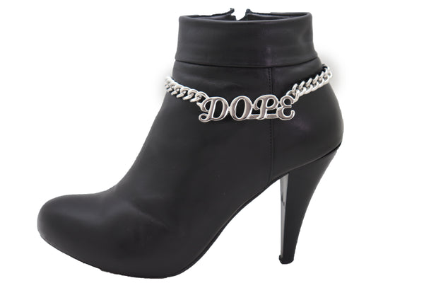 Brand New Women Silver Color Metal Chain Boot Bracelet Shoe DOPE Charm Anklet Word Phrase