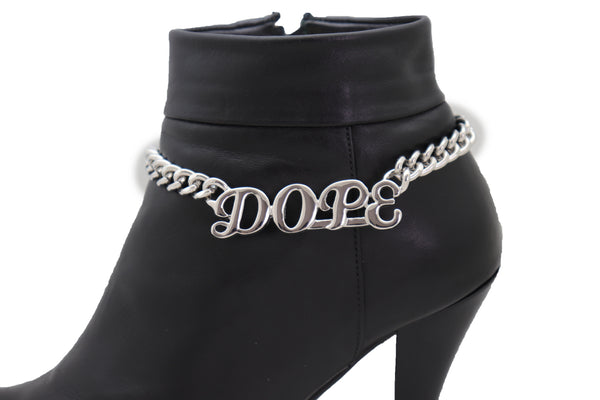 Brand New Women Silver Color Metal Chain Boot Bracelet Shoe DOPE Charm Anklet Word Phrase