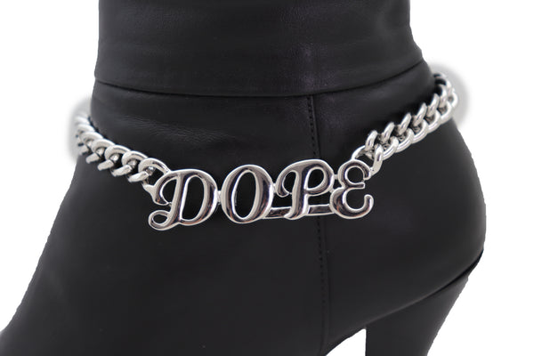 Brand New Women Silver Color Metal Chain Boot Bracelet Shoe DOPE Charm Anklet Word Phrase