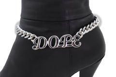Silver Color Metal Chain Boot Bracelet Shoe DOPE Charm Anklet Word Phrase