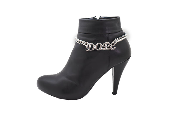 Brand New Women Silver Color Metal Chain Boot Bracelet Shoe DOPE Charm Anklet Word Phrase