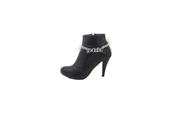 Brand New Women Silver Color Metal Chain Boot Bracelet Shoe DOPE Charm Anklet Word Phrase