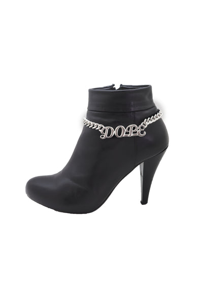 Brand New Women Silver Color Metal Chain Boot Bracelet Shoe DOPE Charm Anklet Word Phrase