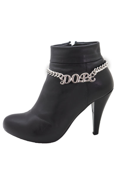 Brand New Women Silver Color Metal Chain Boot Bracelet Shoe DOPE Charm Anklet Word Phrase