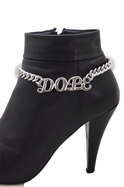 Brand New Women Silver Color Metal Chain Boot Bracelet Shoe DOPE Charm Anklet Word Phrase