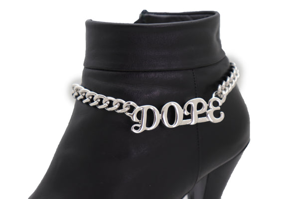 Brand New Women Silver Color Metal Chain Boot Bracelet Shoe DOPE Charm Anklet Word Phrase