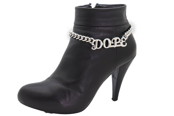 Brand New Women Silver Color Metal Chain Boot Bracelet Shoe DOPE Charm Anklet Word Phrase