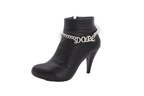 Brand New Women Silver Color Metal Chain Boot Bracelet Shoe DOPE Charm Anklet Word Phrase