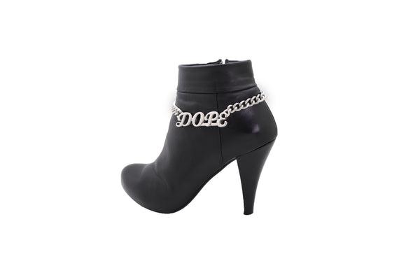 Brand New Women Silver Color Metal Chain Boot Bracelet Shoe DOPE Charm Anklet Word Phrase