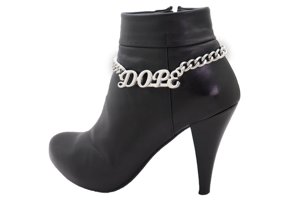 Brand New Women Silver Color Metal Chain Boot Bracelet Shoe DOPE Charm Anklet Word Phrase