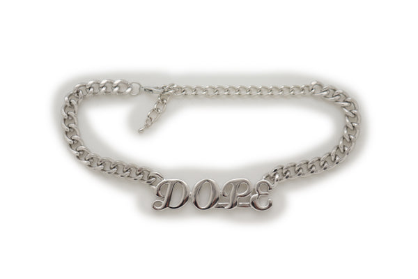 Brand New Women Silver Color Metal Chain Boot Bracelet Shoe DOPE Charm Anklet Word Phrase