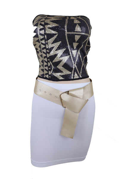 Brand New Women Gold Extra Long Fabric Wide Waistband Fashion Belt Adjustable Size XS S