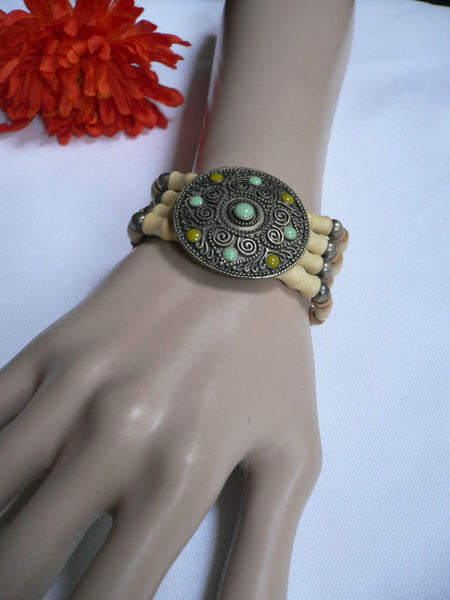 Beige Brown Wood Cream / Brown Bracelet Gold Dots Beads Native Style Fashion New Women Jewelry Accessories - alwaystyle4you - 18