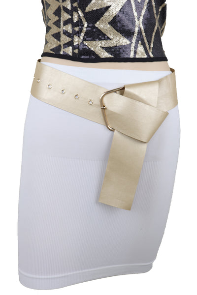 Brand New Women Gold Extra Long Fabric Wide Waistband Fashion Belt Adjustable Size XS S