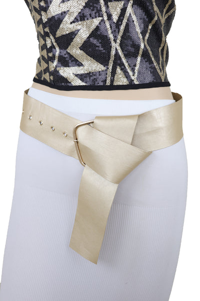 Brand New Women Gold Extra Long Fabric Wide Waistband Fashion Belt Adjustable Size XS S