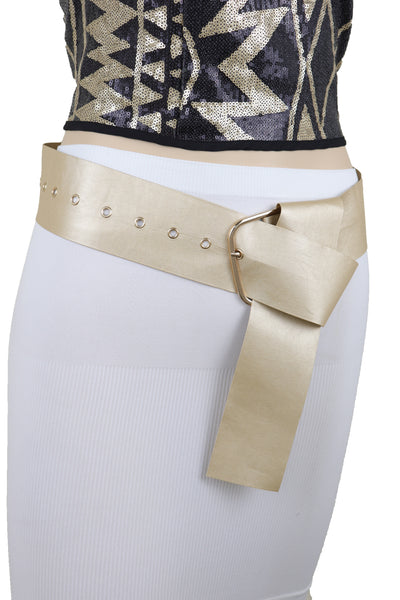 Brand New Women Gold Extra Long Fabric Wide Waistband Fashion Belt Adjustable Size XS S