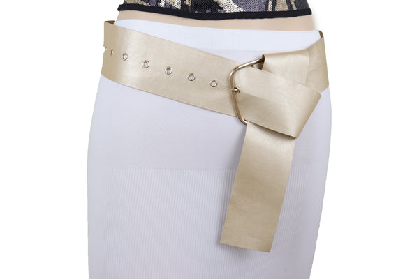 Brand New Women Gold Extra Long Fabric Wide Waistband Fashion Belt Adjustable Size XS S