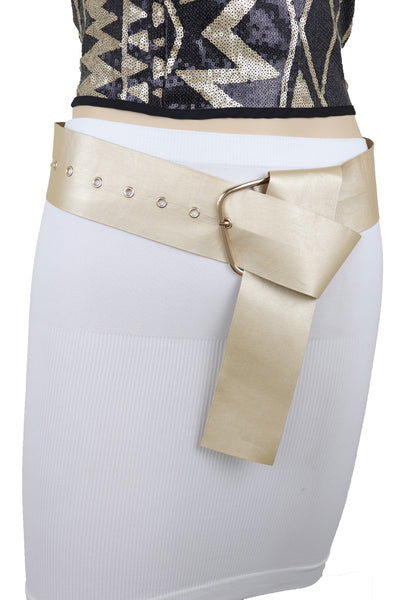 Brand New Women Gold Extra Long Fabric Wide Waistband Fashion Belt Adjustable Size XS S