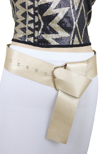 Brand New Women Gold Extra Long Fabric Wide Waistband Fashion Belt Adjustable Size XS S