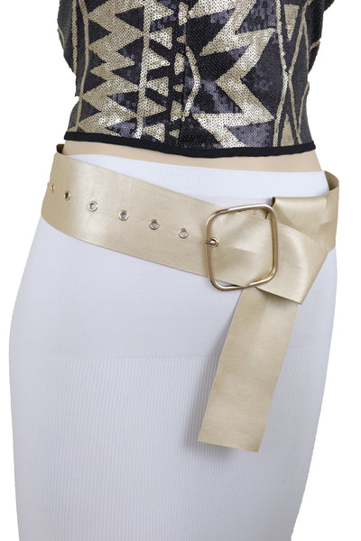 Brand New Women Gold Extra Long Fabric Wide Waistband Fashion Belt Adjustable Size XS S