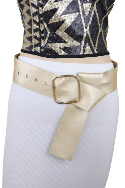 Brand New Women Gold Extra Long Fabric Wide Waistband Fashion Belt Adjustable Size XS S