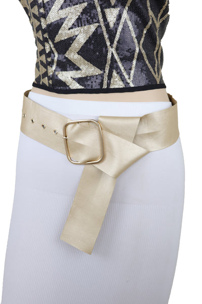 Brand New Women Gold Extra Long Fabric Wide Waistband Fashion Belt Adjustable Size XS S