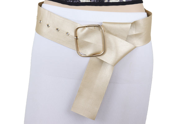 Brand New Women Gold Extra Long Fabric Wide Waistband Fashion Belt Adjustable Size XS S