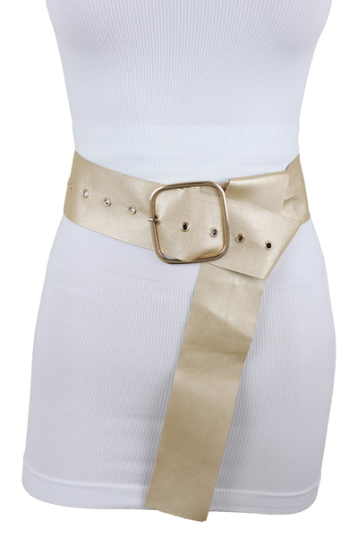 Brand New Women Gold Extra Long Fabric Wide Waistband Fashion Belt Adjustable Size XS S