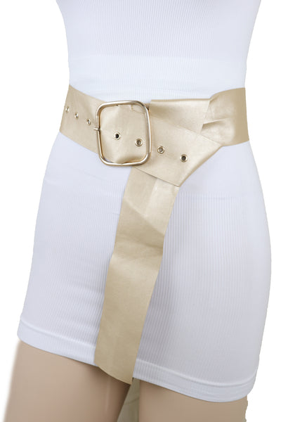 Brand New Women Gold Extra Long Fabric Wide Waistband Fashion Belt Adjustable Size XS S