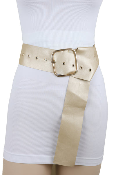 Brand New Women Gold Extra Long Fabric Wide Waistband Fashion Belt Adjustable Size XS S