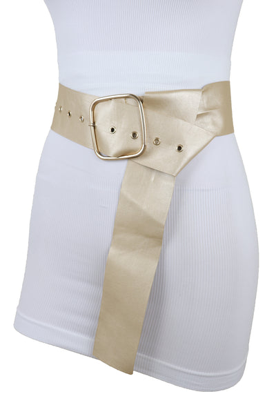 Brand New Women Gold Extra Long Fabric Wide Waistband Fashion Belt Adjustable Size XS S