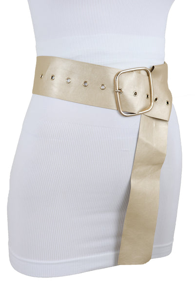 Brand New Women Gold Extra Long Fabric Wide Waistband Fashion Belt Adjustable Size XS S