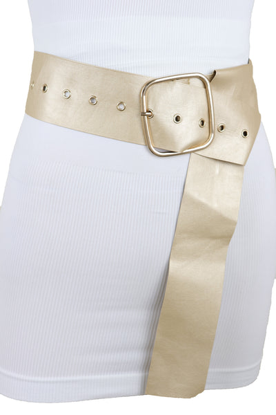 Brand New Women Gold Extra Long Fabric Wide Waistband Fashion Belt Adjustable Size XS S