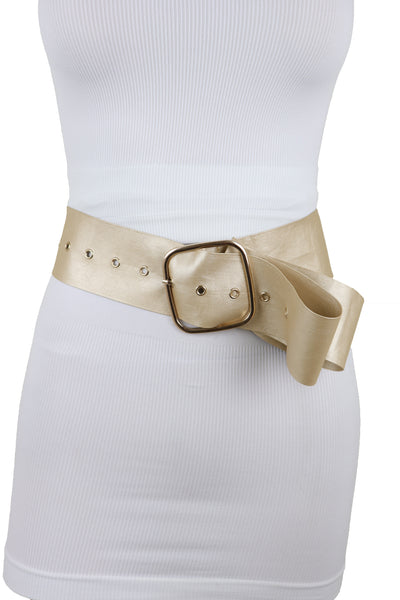 Brand New Women Gold Extra Long Fabric Wide Waistband Fashion Belt Adjustable Size XS S
