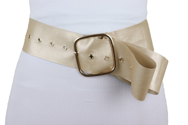 Brand New Women Gold Extra Long Fabric Wide Waistband Fashion Belt Adjustable Size XS S